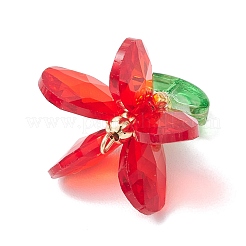 ガラスチャーム  花のチャーム  304ステンレススチールループとシードビーズ付き  多面カット  レッド  24x24x21.5mm  穴：3x2mm&nbsp;PALLOY-MZ00744-01