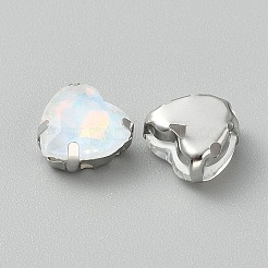縫い付けラインストーン  合金プロングセッティング付き  衣料品アクセサリー  多面カット  ハート  ホワイト  10x10x5mm  穴：1.4mm&nbsp;FIND-TAC0035-02A