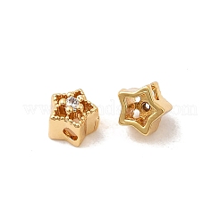 真鍮マイクロペーブクリアキュービックジルコニアビーズ  スター  ニッケルフリー  18KGP本金メッキ  5x5x4mm  穴：1.4mm&nbsp;KK-P340-30G
