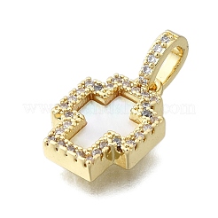 真鍮マイクロパヴェクリアキュービックジルコニアクロスペンダント  シェルと  16KGP本金メッキ  15x10.5x3mm  穴：5.5x3.5mm&nbsp;X-KK-V010-31G