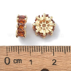 真鍮ビーズ  カドミウムフリー＆ニッケルフリー＆鉛フリー  ガラスと  コラム  18KGP本金メッキ  シエナ  10x10x4.5mm  穴：1.6mm&nbsp;KK-A194-19G-02