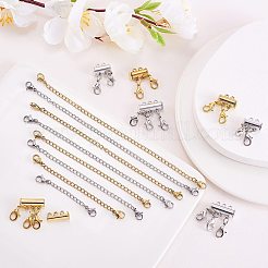 8連売り8スタイル304ステンレススチールチェーンエクステンダー  8セット4スタイルの合金磁気スライドロッククラスプ  DIYネックレスジュエリーキット用  プラチナ·ゴールデン  80~150x6.5mm  リング：4x3x0.6mm  クラスプ：10.5x6.5x3.5mm  1連/スタイル&nbsp;DIY-SZ0004-40