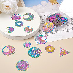 48Pcs 12 Styles Ion Plating(IP) 201 Stainless Steel Filigree Pendants&nbsp;STAS-BY0001-08