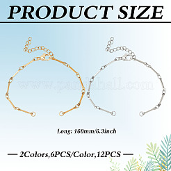 12個 2色 304ステンレススチール リンクバーチェーン ブレスレット作り  カニカン付き  ミックスカラー  6-1/4インチ（16cm）  6個/カラー&nbsp;AJEW-MA00003