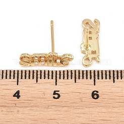 真鍮製スタンドピアス  言葉笑顔  カドミウムフリー＆鉛フリー  長持ちメッキ  ラックめっき  18KGP本金メッキ  5x14mm&nbsp;EJEW-P346-02B-G