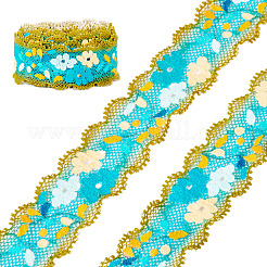 6m ポリエステル花刺繍レースリボン  ウェディングドレスの装飾用の花飾り  ターコイズ  1-1/8インチ（29mm）  約6.56ヤード（6m）/セット&nbsp;OCOR-TAC0015-14