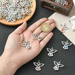 60個10色アクリルパーツ  エンジェルチャーム  アンティークシルバー合金の翼付き  ミックスカラー  29mm  穴：3mm  6個/カラー&nbsp;PALLOY-CJ00098