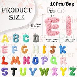 52個26スタイル不透明樹脂ペンダント  バラ文字チャーム  プラチナトーンの鉄ループ付き  a～zの文字  30~34x10~33x6~8mm  穴：2mm  2個/スタイル&nbsp;RESI-CJ0003-87