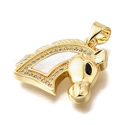 Brass Micro Pave Cubic Zirconia Shell Pendants&nbsp;KK-D328-10G