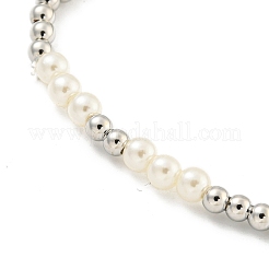 Brass & ABS Plastic Imitation Pearl Round Beaded Stretch Bracelets for Women&nbsp;BJEW-G704-02P
