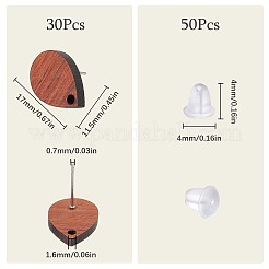 15 Pairs Walnut Wood Teardrop Stud Earring Findings&nbsp;EJEW-SC0001-29