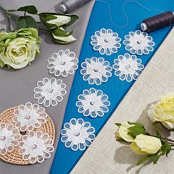 20個の3Dフラワーポリエステルレースコンピューター刺繍装飾アクセサリー  模造真珠ビーズ  DIY服用  バッグ  パンツ  靴の装飾  ホワイト  50x50x6mm&nbsp;DIY-GF0006-06
