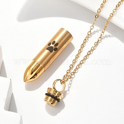 304 Stainless Steel Paw Print Bullet Shape Pet Memorial Keepsake Urn Ashes Pendant Necklaces&nbsp;NJEW-P326-03G