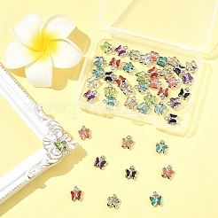 45 個 9 色のガラスチャーム  蝶  真鍮パーツ  長持ちメッキ  ミックスカラー  8.5x7x2mm  穴：1mm  5個/カラー&nbsp;KK-FS0001-67