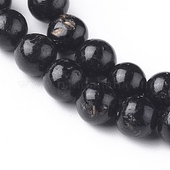 天然な黒雲母ビーズ連売り  ラウンド  ブラック  6mm  穴：0.8mm  約68個/連  16.06インチ（40.8cm）&nbsp;G-L528-06D