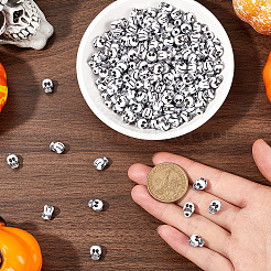 ハロウィン樹脂ビーズ400個  スカル  ホワイト  9x7x6.5mm  穴：1.6mm&nbsp;FIND-SC0011-65