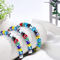 Nbead手作りのナザールボンジュウランプワークビーズ連売り  コラム  ミックスカラー  8.5x6~7mm  穴：2mm  約53~56個/連  13.78インチ〜14.17インチ（35cm〜36cm）&nbsp;LAMP-NB0001-49D