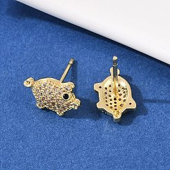 真鍮マイクロパヴェクリアキュービックジルコニアピッグスタッドピアス  パヴェクラスターイヤリング  長持ちするプレート  ラックめっき  鉛フリー＆カドミウムフリー  18KGP本金メッキ  8x12.5mm&nbsp;EJEW-F400-07G