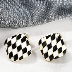 合金スタンドピアス  黒と白の市松模様  ゴールドカラー  菱形  17x17mm&nbsp;EJEW-M094-01G-02