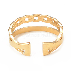 イオンプレーティング(IP) 304 ステンレススチール ダブルライン オープンカフリング 女性用  14KGP本金メッキ  内径：18mm&nbsp;RJEW-I096-13G