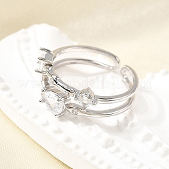 Teardrop 925 Sterling Silver Cubic Zirconia Adjustable Cuff Rings for Women&nbsp;RJEW-S631-02P