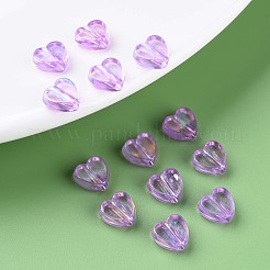 透明なアクリルビーズ  ABカラーメッキ  ハート  蘭  7.5x8x3mm  穴：1.8mm  約3620個/500g&nbsp;MACR-S373-114-C01