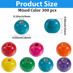 染色天然木ビーズ 300 個  ラウンド  無鉛の  ミックスカラー  16x15mm  穴：4mm&nbsp;WOOD-PA0001-22