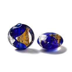 手作りランプワークビーズ  金銀箔付き  オーバル  ミディアムブルー  11~12x11.5~12.5x7~7.5mm  穴：2mm&nbsp;LAMP-H065-05E