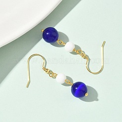 Electroplated 304 Stainless Steel Cat Eye Dangle Earrings&nbsp;EJEW-Z129-14G-02