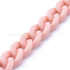 手作りの不透明アクリルカーブチェーン  ピンク  リンク：19x13.5x4.5mm  39.37インチ（1m）/連&nbsp;AJEW-JB00662-06