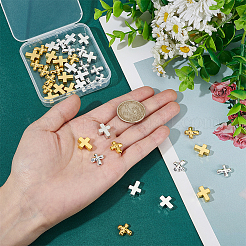 40 個 4 スタイル合金ビーズ  カドミウムフリー＆鉛フリー  クロス  ミックスカラー  14~15x12~12.5x4~5mm  穴：2mm  10個/スタイル&nbsp;FIND-ME0001-19