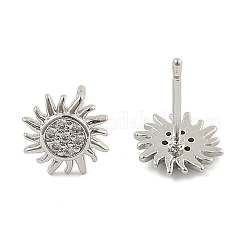 真鍮マイクロペーブクリアキュービックジルコニアスタッドピアス  鉛フリー＆カドミウムフリー  長持ちメッキ  ラックめっき  プラチナ  太陽  9mm&nbsp;EJEW-R016-26P-08
