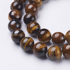 天然石ビーズ連売り  ラウンド  タイガーアイ  直径約10mm  穴：1mm  36~38個/連  15インチ&nbsp;X-GSR10mmC014