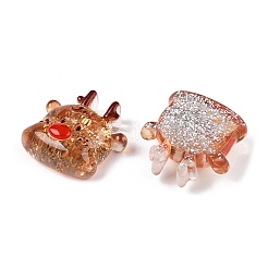 クリスマステーマの透明エポキシ樹脂デコデンカボション  グリッターパウダー付き  鹿  26x27x11mm&nbsp;CRES-T025-01H