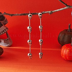 合金ダングルスタンドピアス  アンティークシルバー  スカル  100x8mm&nbsp;FS-WG0D86A-01