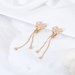 1 Pair Butterfly Brass Clear Cubic Zirconia Tassel Clip-on Earrings&nbsp;EJEW-LP0007-070