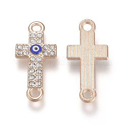 合金ラインストーンリンクコネクター  エナメル  ナザールボンジュウ付きクロス  ライトゴールド  25.5x12x2.5mm  穴：2mm&nbsp;X-ALRI-Q065-11LG