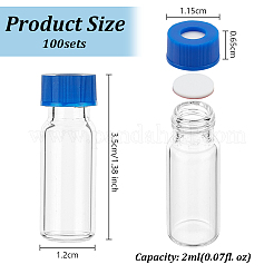 ガラスサンプルボトル100個  ラボ用品  ブルー  12x35mm  キャップ：11.5x6.5mm  容量：2ml（0.07fl.oz）&nbsp;AJEW-WH0752-494A-01