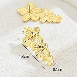 誇張された201ステンレススチールの花のダングルスタッドピアス  ゴールドカラー  43x22x1mm&nbsp;PT2321