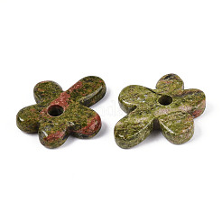 天然石ユナカイトペンダント  花のチャーム  34~35x29.5~31x6~7mm  穴：5mm&nbsp;G-T142-44I