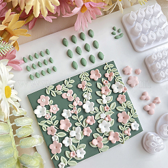 5個5スタイルのプラスチック粘土プレス型  粘土カッター  クレイモデリングツール  DIYイヤリング製作用  フラワー＆リーフ  ホワイト  17.5~37.5x15.5~37.5x11mm  1個/スタイル&nbsp;DIY-SC0031-03