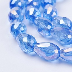 電気メッキガラスビーズセット  ABカラーメッキ  多面カットティアドロップ  ライトスカイブルー  15x10mm  穴：1.7~2mm  46~48個/連  69~72cm&nbsp;LS-EGLA-D015-15x10mm-10