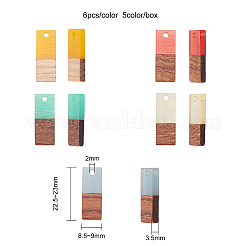 レジン＆ウッドパーツ  長方形  ミックスカラー  22.5~23x8.5~9x3.5mm  穴：2mm  30個/箱&nbsp;RESI-CJ0006-01