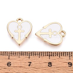 合金エナメルチャーム  ラックめっき  クロスチャームのある心  ゴールドカラー  ホワイト  15.5x13x2mm  穴：1.8mm&nbsp;ENAM-T022-81A-G