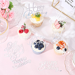 バースデーケーキトッパー18個、9つのスタイル  アクリルミラーケーキインサートカード  ケーキの装飾用品  お誕生日おめでとう  銀  37~95x83~118x1mm  2個/スタイル&nbsp;AJEW-SP0001-83C