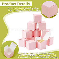 正方形のクラフト紙ネックレスイヤリング収納ギフトボックス  ギフト包装ケース  ピンク  5x5x5cm&nbsp;CON-WH0095-90B-01