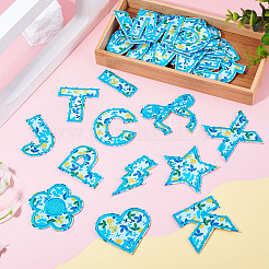 ポリエステル刺繍用粘着糸アイロン接着/縫い付けパッチ2セット  布のアップリケ  ポリエステル刺繍用粘着糸アイロン接着/縫い付けパッチ1セット  混合図形  シアン  50~54x18~70x1.6mm&nbsp;PATC-TA0001-54A