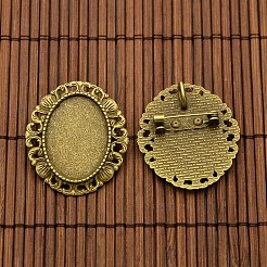 25x18 mmの透明なガラスカボションとヴィンテージ合金のブローチカボションベゼルのセッティング  鉄ピンバックバーパーツ  ニッケルフリー  アンティークブロンズ  34x30.5mm  トレイ：25x18mm  穴：3mm&nbsp;DIY-X0187-AB-NF