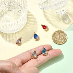 5個5色透明ガラスペンダント  DIYのジュエリーには  真鍮パーツ  多面カット  花と涙  ライトゴールド  ミックスカラー  16x9x6mm  穴：1.2~1.4mm  1pc /カラー&nbsp;GLAA-FS0002-74
