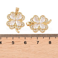 真鍮マイクロパヴェクリアキュービックジルコニアペンダント  クローバーチャーム  ゴールドカラー  18x15x4mm  穴：4.5x2mm&nbsp;KK-G552-06G